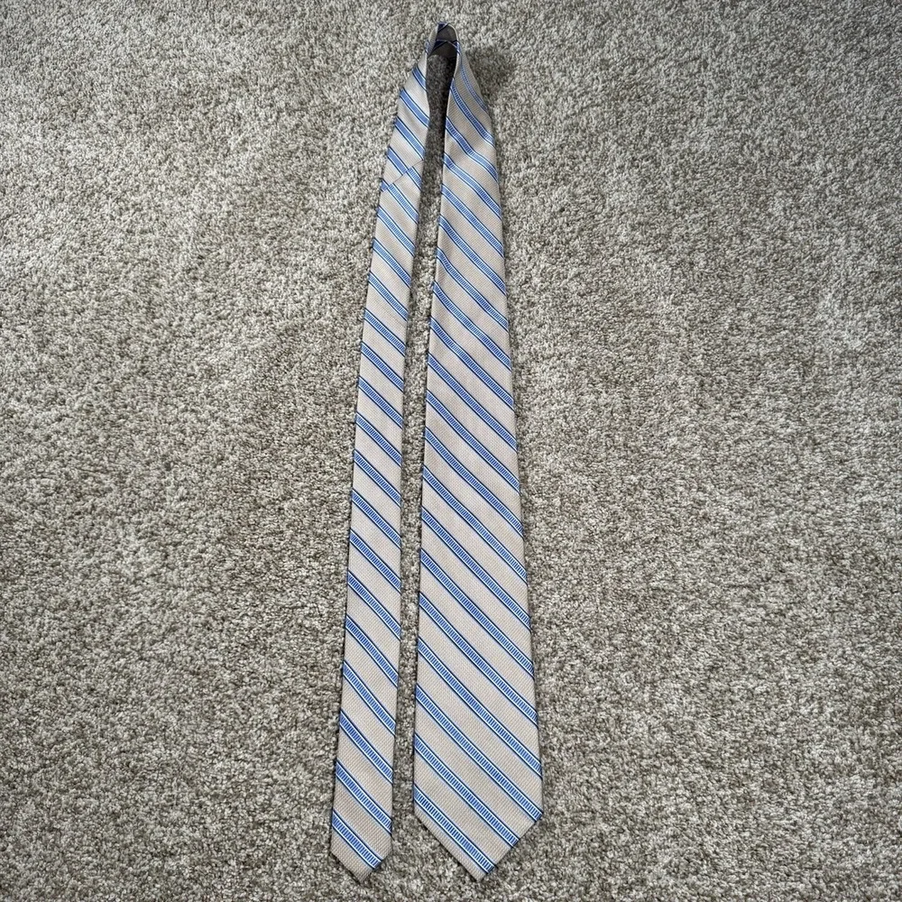 Jos. A. Bank Mens Executive Collection Silk Cream Blue White Stipe Necktie